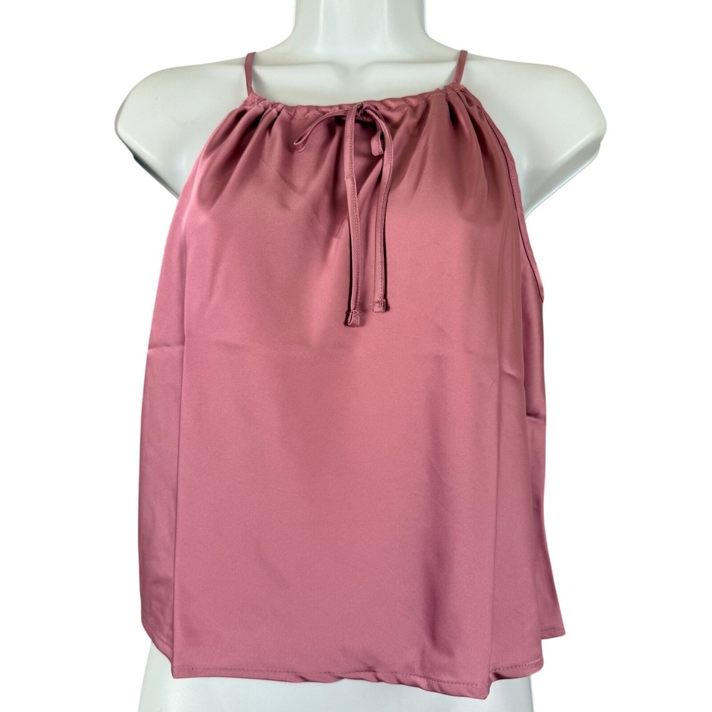 Pink Rose Women Lilac Groove Satin Halter Tie Neck Cami Top Small NEW‎